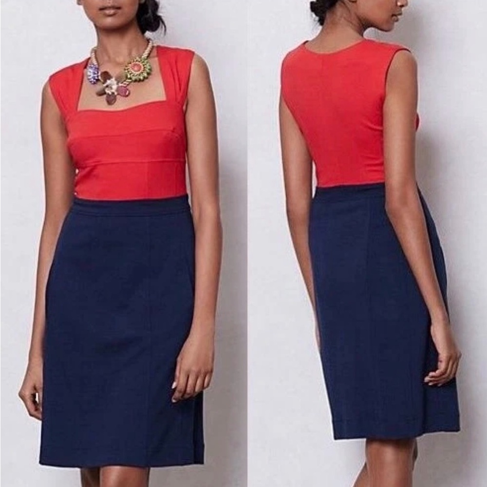 ANTHROPOLOGIE Coralblock Ponte Dress by Girls from Savoy Red Navy Sz 2